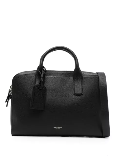 Giorgio Armani logo-stamp leather laptop bag Men 0129