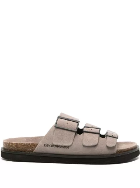 Cheap Emporio Armani debossed-logo suede sandals Men 0122