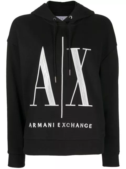 Affordable Armani Exchange logo-embroidered rib-trimmed hoodie Women 0206