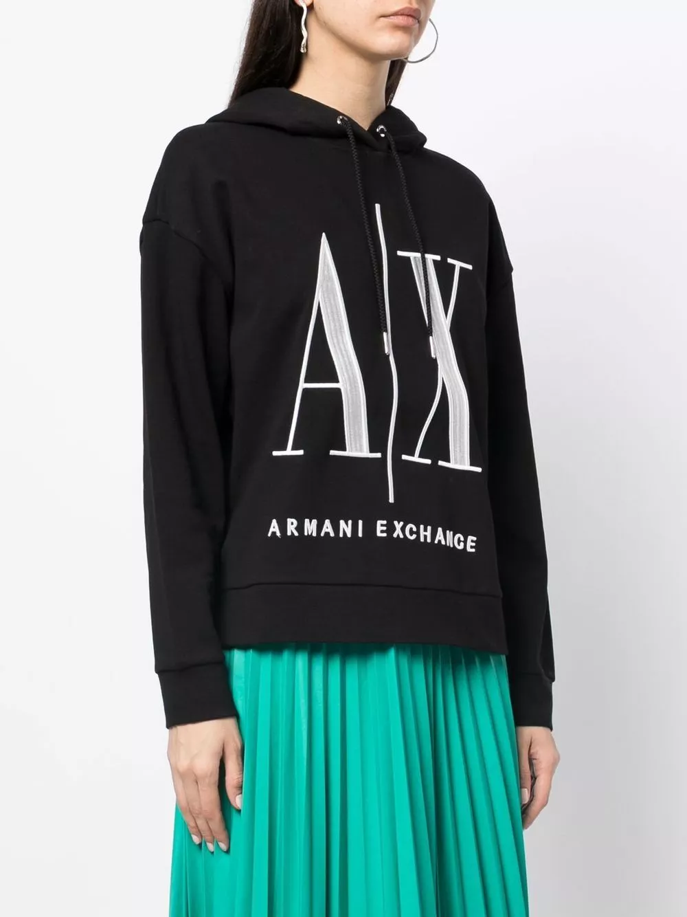 Affordable Armani Exchange logo-embroidered rib-trimmed hoodie Women 0206