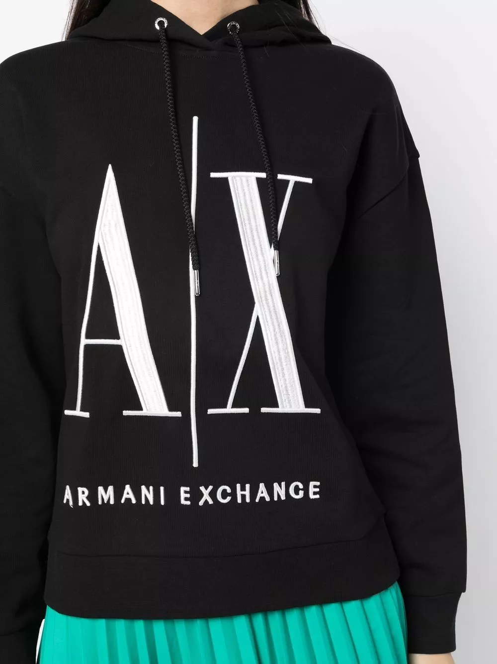 Affordable Armani Exchange logo-embroidered rib-trimmed hoodie Women 0206